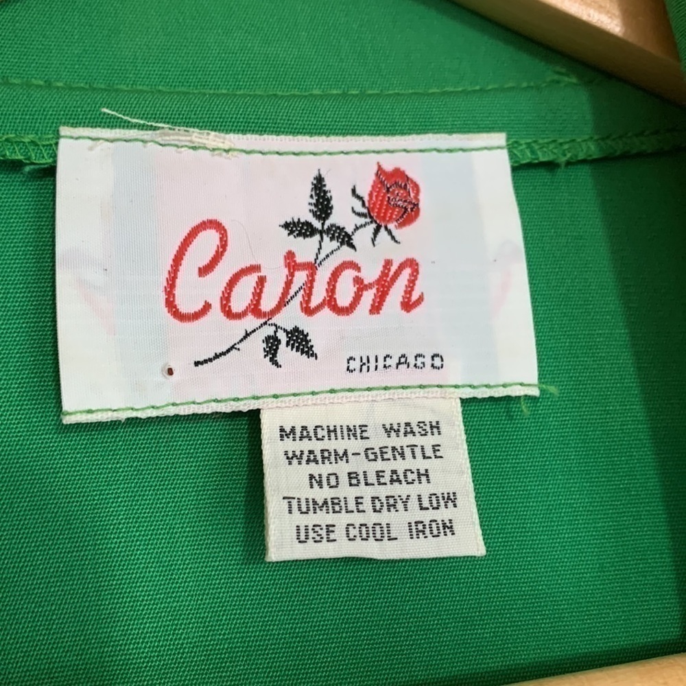 Caron || 80’s Kelly Green Long Sleeve Faux Wrap Belted Shirt Pocket Dress M - Picture 6 of 16